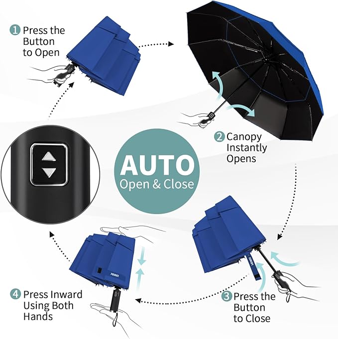 Seniny Windproof Travel Umbrella, Double Vented Canopy Large Umbrellas for Rain, Automatic Compact Umbrella for Car Backpack, Portable Pocket UV Umbrellas for Sun Protection Walking, Lightweight