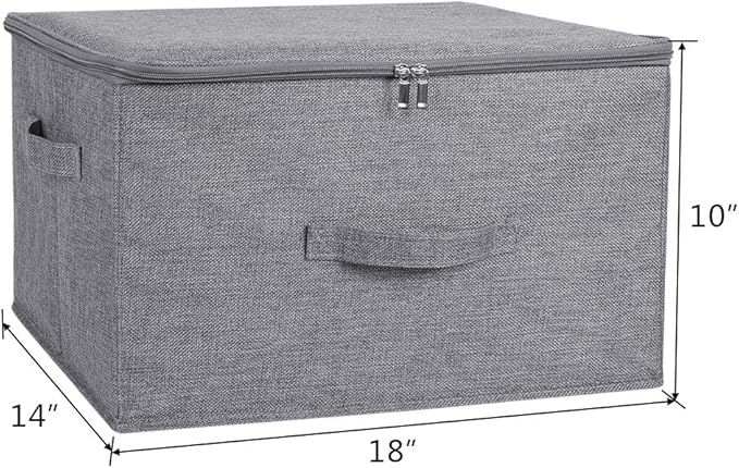 ANMINY Storage Bins with Zipper Lids 36 Qt Lidded Fabric Storage Boxes Baskets Cubes with Handles Collapsible Washable Cotton Linen Closet Shelf Clothes Organizer Containers - Gray, Large