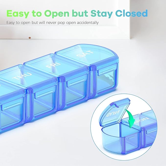 Extra Large Pill Organizer 3 Pack, XL Pill Box 7 Day, Weekly Pill Case with Large Capacity, Jumbo Organizer, BPA Free (Black+White+Blue)