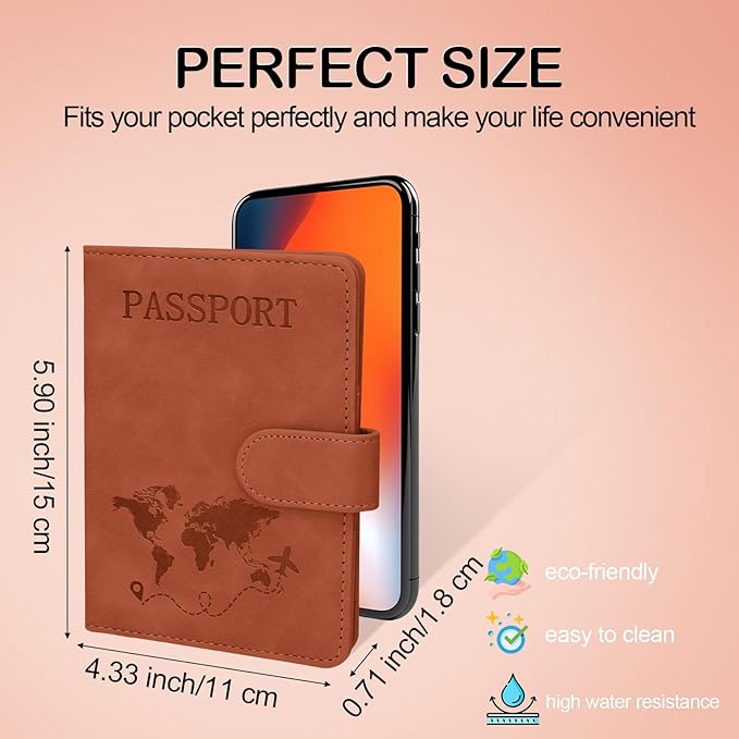 Passport Holders, RFID Blocking Credit Card Holder, PU Leather Passport Holders for Travel with Magnetic Buckle, Travel Must Haves Cruise Ship Essentials for Men, Women (Brown)
