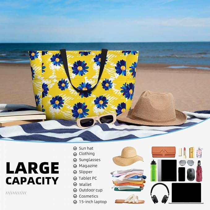 Waterproof Beach Tote Pool Bags for Women Ladies Extra Large Gym Tote Bag for Weekender Travel with Small Pouch