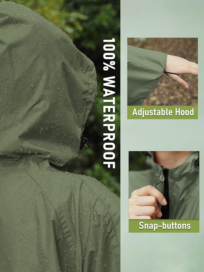 SaphiRose Unisex Rain Poncho Hooded Waterproof Raincoat for Adults Women