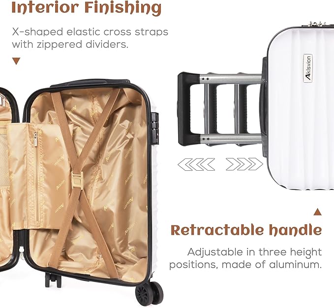 Carry on luggage 20 In suitcase with Spinner Wheels ABS & PC Hardside Luggage（Off white）