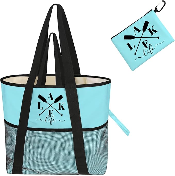 8-Pocket Waterproof Tote for Women -Sandproof Beach Bag with Zipper& Family | Foldable Travel Swim Bag (Gift-Ready)