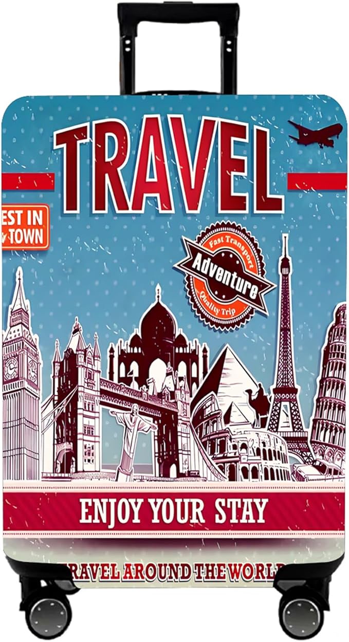 WUJIAONIAO Travel Luggage Cover Baggage Suitcase Cover Protector Skins 18-32 Inch (Tourist Attraction A28, S (for 18-20 inch luggage))