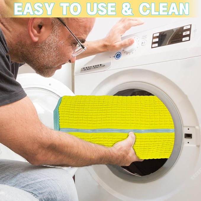 2PCS Shoe Washing Machine Bgs,Laundry Shoe Bags for Washer and Dryer, Reusable and Durable Zipper Sneaker Shoe Washing Bag, Tennis Shoe Cleaning Bag for All Shoe Types (Yellow)