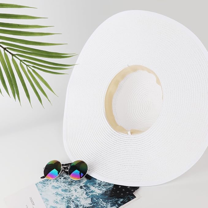 DRESHOW Beach Hats for Women Big Straw Wide Brim Summer Hat Floppy Foldable Roll up Cap Sun Hat UPF 50+