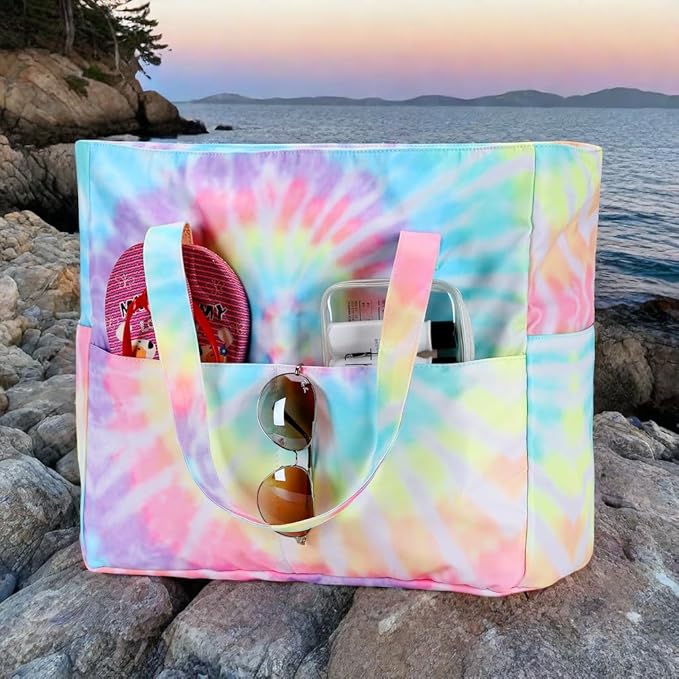 CAMTOP Waterproof Beach Tote Bag for Women Girls with Zipper Foldable Sandproof Pool Swim Bag Travel Carry On Gym