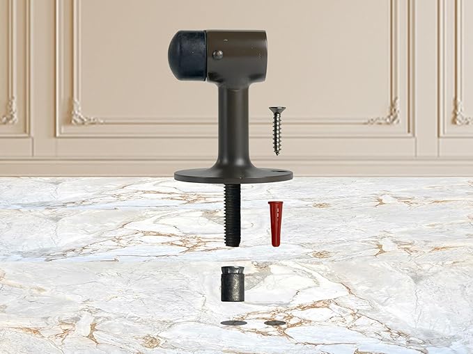 QCAA Solid Brass Door Stop, 3", Height, ORB(Oil-Rubbed Bronze), 2 Pack