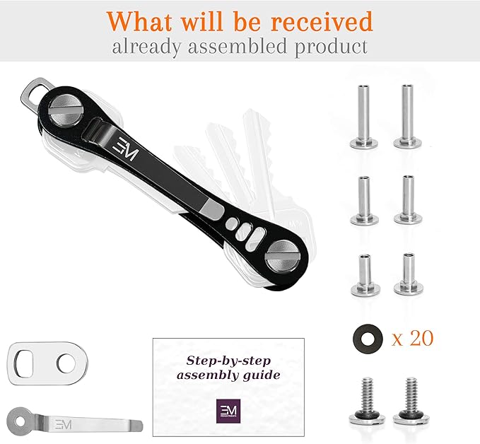 EM Premium Products Compact Key Holder - Pocket Key Organizer - 14 Keys Key Bar