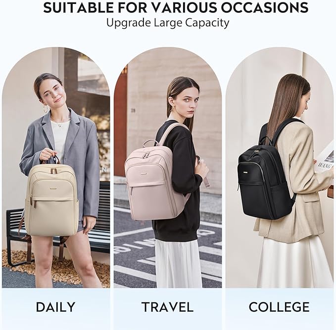 Hiking Travel Backpack for Women Casual Business Weekender Multilayer Laptop Bag,16 Inch,Black