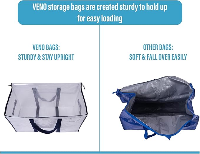 VENO 2 Pack Moving Bags, Heavy Duty, Moving Boxes Alternative, Packing Storage Supplies for Dorm Room Essentials with Zipper for Clothes, Extra Large Totes for Packaging (Clear, 2 Pack)