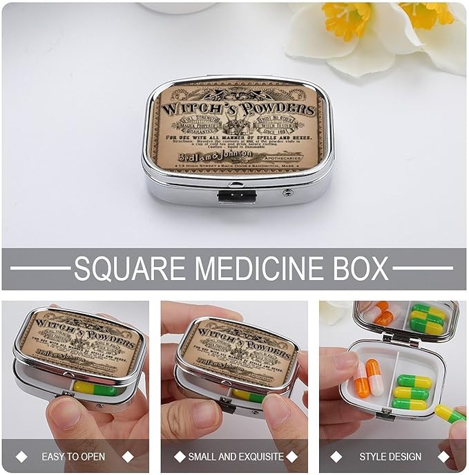 Metal 2 Compartment Pill Organizer Travel Friendly Portable Compact Pill Box Cute Pill Case to Hold Vitamins,Fish Oil,Supplements,Meds,Tablet for Purse,Pocket. (Power)