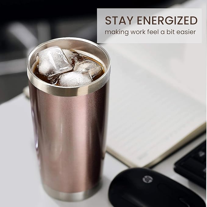 MEWAY 20oz Tumbler 8 Pack Double Wall Vacuum Insulated Travel Mug Bulk, Stainless Steel Tumblers with Lid and Straw, Durable Powder Coated Coffee Cups for Cold & Hot Drinks (Rose Gold, 8)