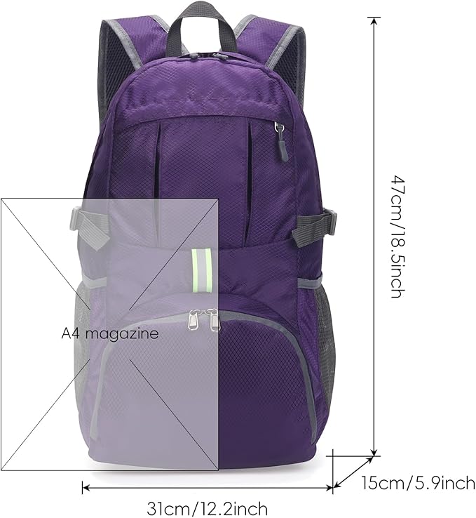 Yaopeing Lightweight Backpack,25L Foldable Hiking Packable,Water Resistant Travel Outdoor Shoulder Bag for Woman Men,Purple