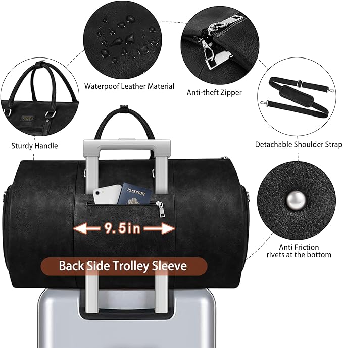 Garment Bag for Travel, Convertible Carry on Garment Duffel Bag for Men 3Pcs Weekender Bag 2 in 1 Hanging Suitcase Suit Bag