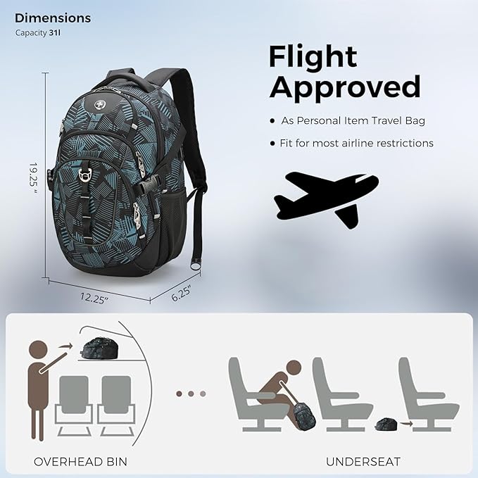 Swissdigital Laptop Backpack with USB Charging Port, Travel Backpack Fits 15.6 inches Computer, 31L Backpack for Men, Dark Green | SD803