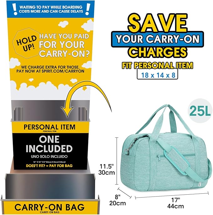 Narwey 18" Carry on Bag with Laptop Compartment 14 Inch Travel Duffel Bag for Spirit Airlines Personal Item Bag Overnight Weekender Bag with Wet Pocket for Women and Men (Mint Green)