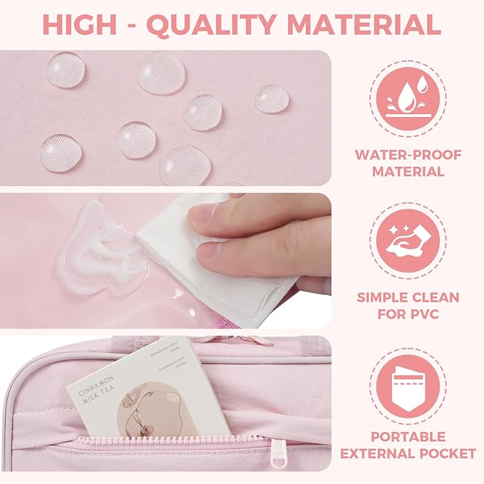 Toiletry Bag For women,Portable Hanging Organizer,4 Leakproof Compartment for full-sized Conditioner, Brushes Set, Makeup Accessories,Visible and easy to access.L-light pink