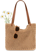 Peicees Crochet Beach Bag For Women Summer Tote Bag Boho Shoulder Bag With Leak-Proof Lining for Vacation Travel Woven Purse