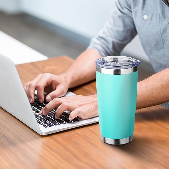 20oz Tumbler with Straw and Brush, Stainless Steel Vacuum Insulated tumbler, Double Wall Insulated Coffee Tumbler for Outdoor, Home, Travel,Office (Light Green,1pcs)