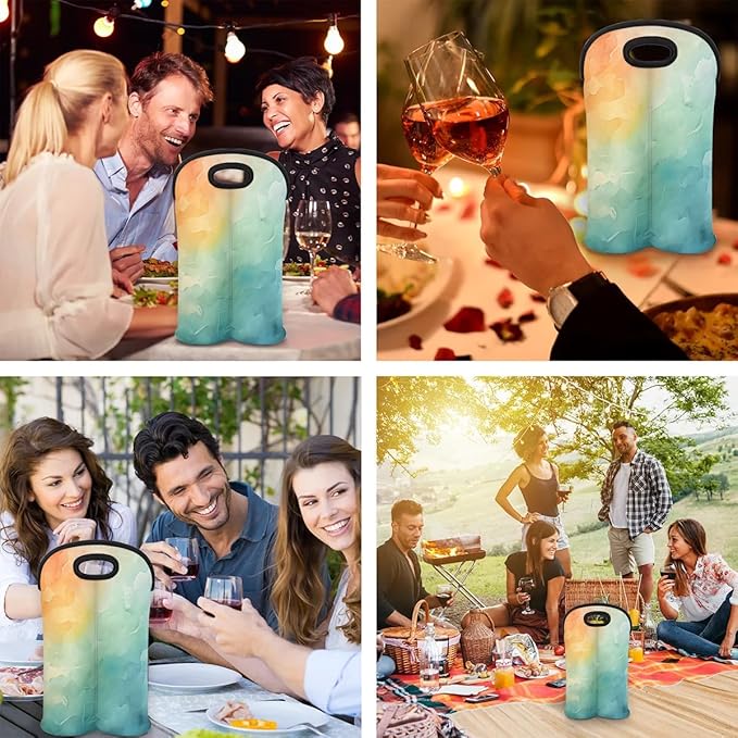 Wine Carrier Tote Bag - 2 Bottle Neoprene Insulated Holder with Soft Grip Handle, Perfect for Travel, Picnic, Gifting