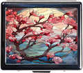 Silver Vintage Pill Box 7 Day Metal Pill Box with Mirror and 8 Compartments Cute Travel Pill Organizer for Purse (Stained Glass Cherry Blossom)