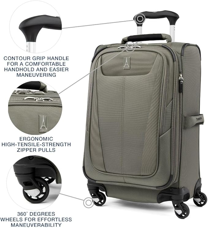 Travelpro Maxlite 5 Softside Expandable Carry-On Luggage with Spinner Wheels, Lightweight, 21-Inch — Slate Green