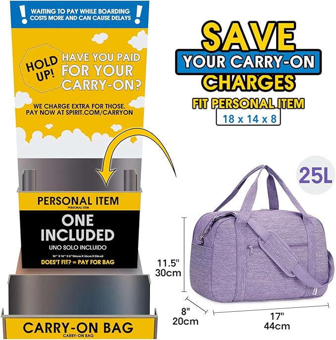 Narwey 18" Carry on Bag with Laptop Compartment 14 Inch Travel Duffel Bag for Spirit Airlines Personal Item Bag Overnight Weekender Bag with Wet Pocket for Women and Men (Purple)