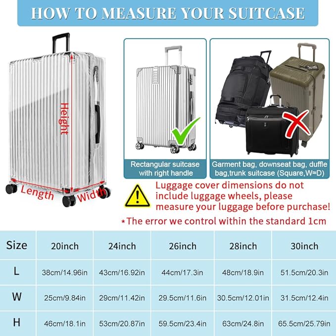 Yotako Upgraded Zippered Clear PVC Suitcase Cover, 26 Inch Luggage Covers for Suitcase Luggage Protector Cover 26''