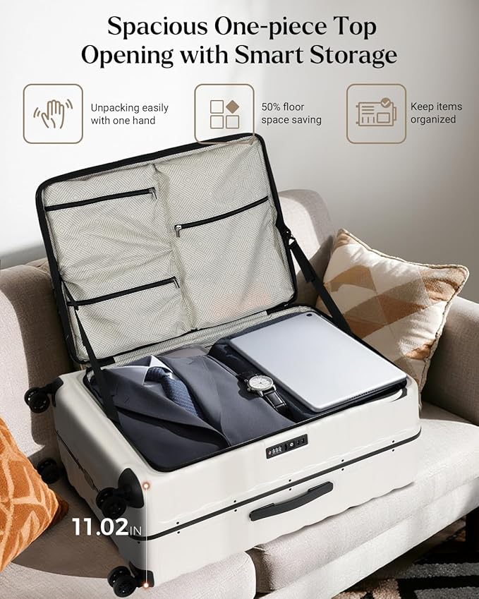 Checked Luggage, 28 Inch Luggage with Spinner Wheels, Large Suitcase with Lightweight PC Hard Shell, Aluminum Frame, Top Opening, YKK Zipper, TSA Lock (White, 1PC)