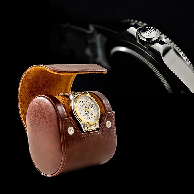 MR.OKAY Single Watch Travel Case- Classic Leather Watch Case With Perfect Texture.Portable Watch Roll Or Organizer For Storage And Display. Luxury Gifts For Men, All Handmade by Artisans.