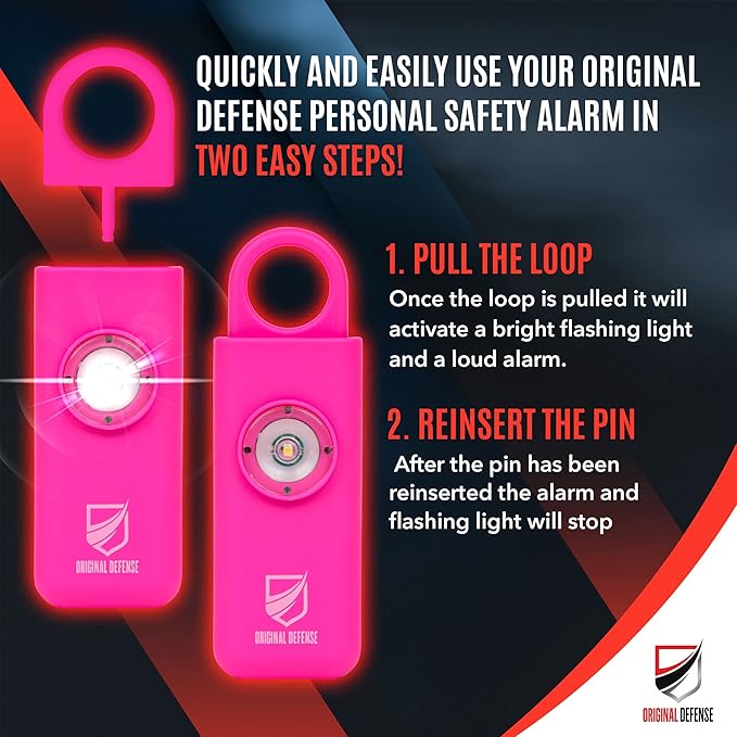 Original Defense® Siren Self-Defense Alarm (Magenta) - 130 dB Keychain Alarm with LED Strobe Light for Women, Children, and Elderly - Police Recommended