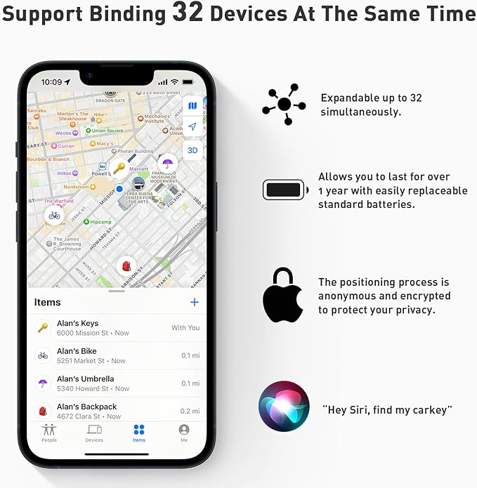Smart Tracker Tags, Bluetooth Luggage Tracker with Keychain, Compatible with iOS Find My app, Item Locator for Key, Wallet, Suitcase, Bags, IP67 Waterproof, Battery Include