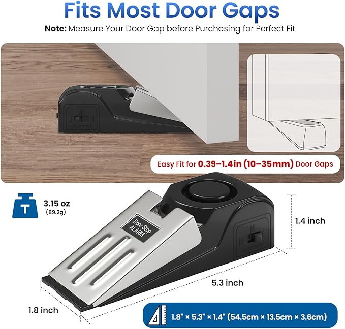 HOSOM 2 Pack Door Stop Alarm for Home & Travel Safety, 120dB Loud Siren Door Stoppers Security Device, Portable Anti-Slip Door Stop Wedge for Apartment, Hotel, Great for Travelers