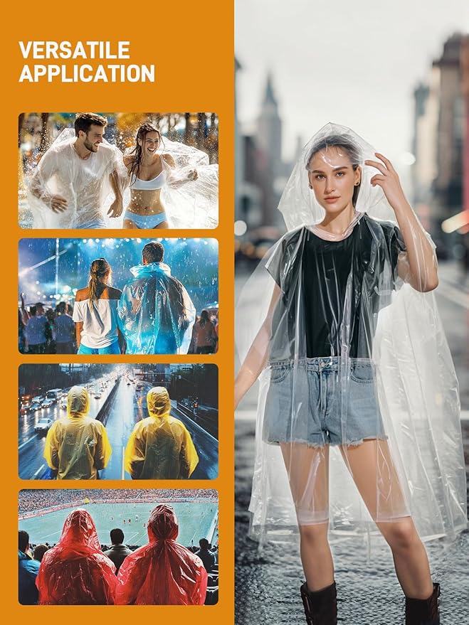 SaphiRose Disposable Rain Ponchos Emergency Clear Poncho