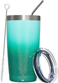 MEWAY 20oz Tumbler Double Wall Vacuum Insulated Travel Glitter Mug,Stainless Steel Tumblers with Lid and Straw, Powder Coated Coffee Cups for Woman (Gradient Green,1)