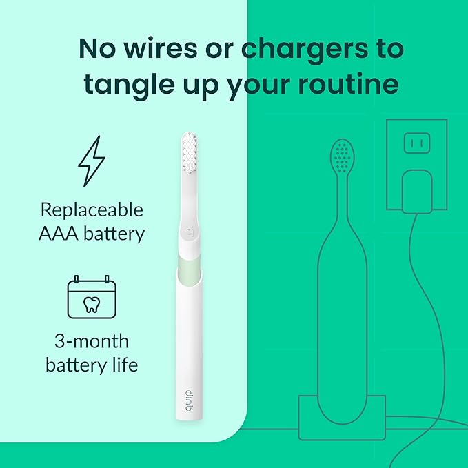 Quip Plastic Sonic Toothbrush, Electric Toothbrush for Adults –Time Travel & Soft Bristles with Travel Case & Replaceable Brush Head -3-Month Battery Life - Sage Green