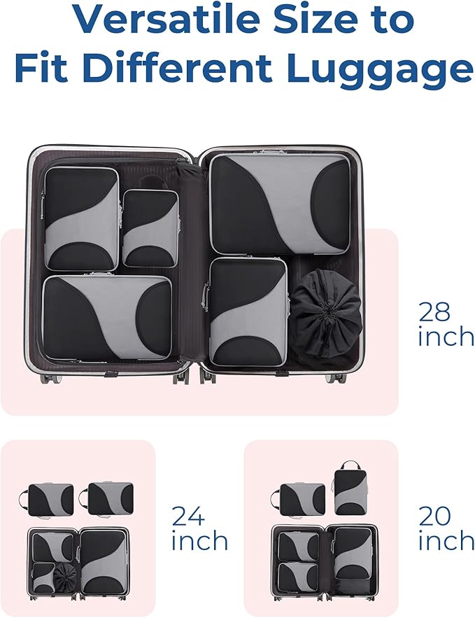 BAGSMART Compression Packing Cubes - 6 Set Travel Packing Cubes for Suitcases, Compression Suitcase Organizers with Shoe Bag