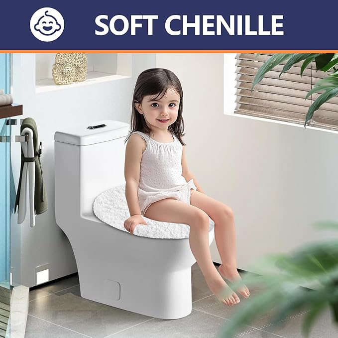Microfiber Elongated Toilet Seat Cover 19.5"x 15" Machine Washable Solid Toilet Lid Cover Adjustable Rubber Backing Fits Most 18-19.5" L x 14-16" W Elongated Toilet Seat