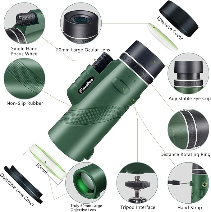 Pankoo 40X60 Monocular Telescope with Smartphone Holder & Tripod, 2025 Power Prism Compact Monoculars for Adults Kids, HD Monocular Scope for Bird Watching Hiking Concert Travelling