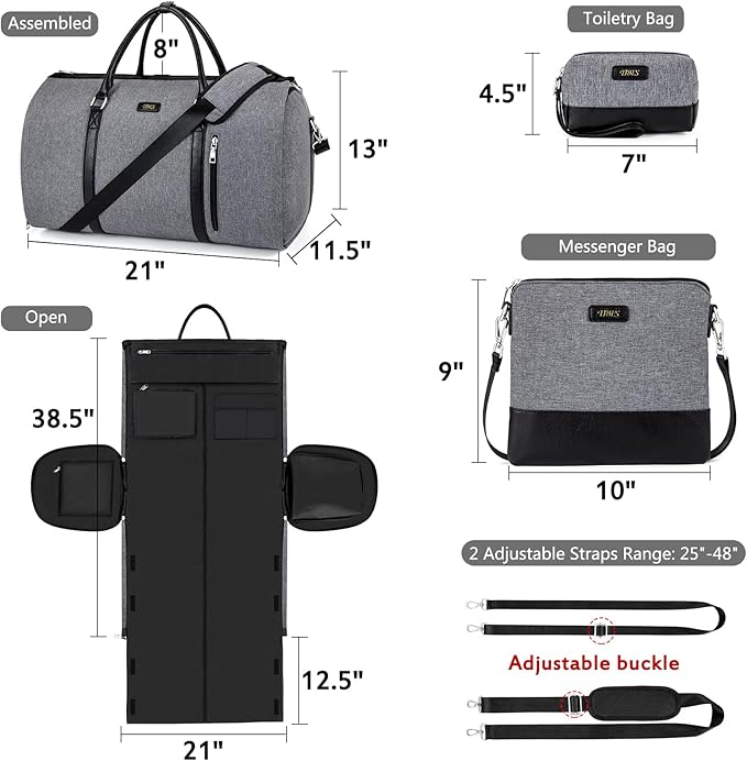 Convertible Garment Duffel Bag for Travel - Carry On Garment Bags With Toiletry Bag Large Weekender Bag for Men Women 2 in 1 Hanging Suitcase Suit Travel Duffel Overnight Bags 4pcs Set