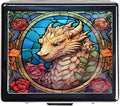 Silver Vintage Pill Box 7 Day Metal Pill Box with Mirror and 8 Compartments Cute Travel Pill Organizer for Purse (Dragon Stained Glass)
