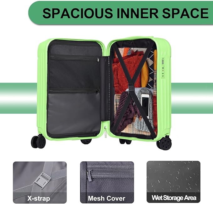 Krute Carry on Luggage 20 Inch Suitcases with Spinner Wheels Hardside Luggages Cup Holder Carry Suitcase USB Charger Port PC+ABS with TSA Lock