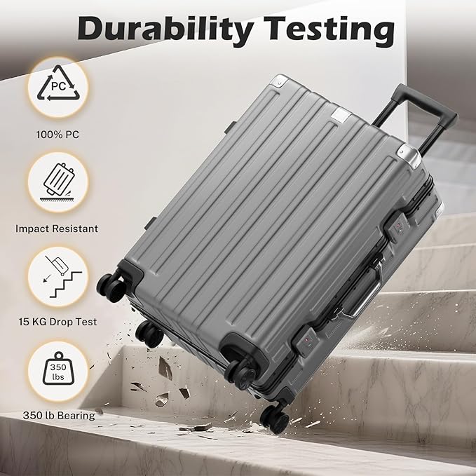 Krute Large Luggage 28 inch Zipperles Suitcase With Spinner Wheels USB Charger Hardside PC Aluminum Frame Luggages Checked Suitcases with TSA Lock (1 Piece)