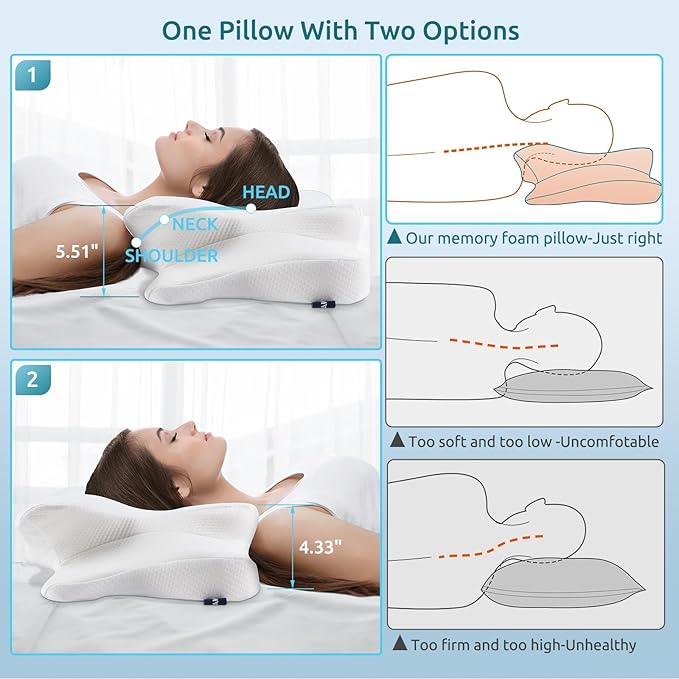 DONAMA Cervical Pillow for Neck and Shoulder,Contour Memory Foam Pillow,Ergonomic Neck Support Pillow for Side Back Stomach Sleepers with Pillowcase-King Size