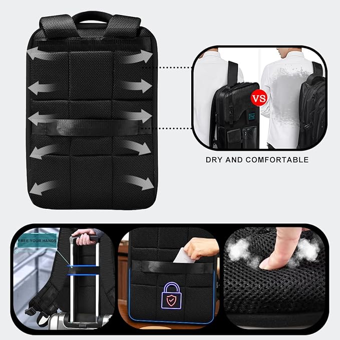 ZINZ Laptop Backpack 15 15.6 16 Inch, Expandable Computer Rucksack with Multi-Pockets Anti-Theft Travel Daypack for Men and Women,Black