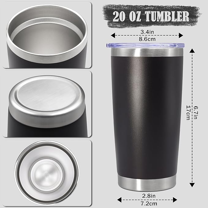 20 oz Tumbler Coffee Tavel Tumblers Bulk with Lid Stainless Steel Double Wall Vacuum Insulated Mug Powder Coated Cups fit Car Cupholder for Hot and Cold - Black, 4Pack