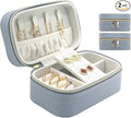 Travel Jewelry Case Bulk Of 2 For Women Weekend,Gold Zip, PU Leather Compact Jewelry Organizer For Earring Bracelets Blue Travel Jewelry Box Set Perfect For Small Bridesmaid Jewelry Box Gift
