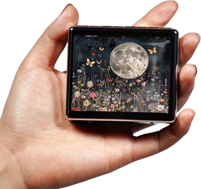 Cute and Portable Metal Pill Organizer – 8 Compartments, Elegant Chrome Finish, Ideal for Travel and Daily Use (Moonlit Garden)